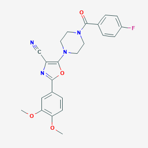 molecular formula C23H21FN4O4 B357588 2-(3,4-Dimethoxyphenyl)-5-(4-(4-fluorobenzoyl)piperazin-1-yl)oxazole-4-carbonitrile CAS No. 903856-13-3
