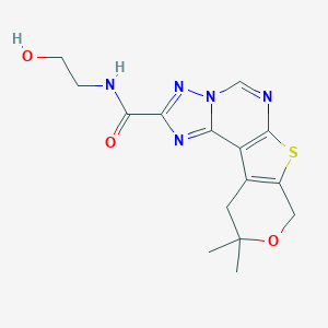 molecular formula C15H17N5O3S B357594 N-(2-hydroxyethyl)-10,10-dimethyl-10,11-dihydro-8H-pyrano[4',3':4,5]thieno[3,2-e][1,2,4]triazolo[1,5-c]pyrimidine-2-carboxamide CAS No. 896597-10-7