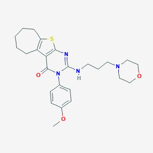 molecular formula C25H32N4O3S B357602 3-(4-methoxyphenyl)-2-{[3-(4-morpholinyl)propyl]amino}-3,5,6,7,8,9-hexahydro-4H-cyclohepta[4,5]thieno[2,3-d]pyrimidin-4-one CAS No. 896804-79-8