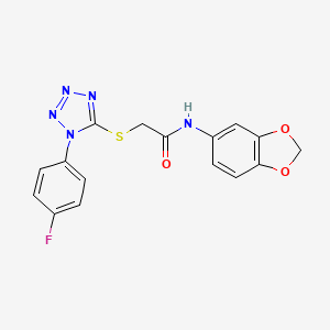 molecular formula C16H12FN5O3S B3576114 N-(1,3-benzodioxol-5-yl)-2-{[1-(4-fluorophenyl)-1H-tetrazol-5-yl]sulfanyl}acetamide 