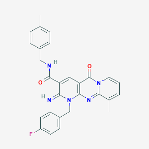 molecular formula C28H24FN5O2 B357641 1-(4-fluorobenzyl)-2-imino-10-methyl-N-(4-methylbenzyl)-5-oxo-1,5-dihydro-2H-dipyrido[1,2-a:2,3-d]pyrimidine-3-carboxamide CAS No. 844458-06-6