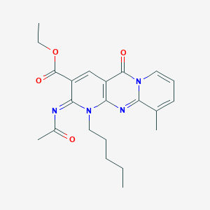 Ethyl 6-acetylimino-11-methyl-2-oxo-7-pentyl-1,7,9-triazatricyclo[8.4.0.03,8]tetradeca-3(8),4,9,11,13-pentaene-5-carboxylate