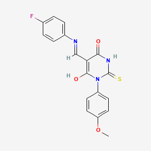 5-[(4-Fluorophenyl)iminomethyl]-6-hydroxy-1-(4-methoxyphenyl)-2-sulfanylidenepyrimidin-4-one