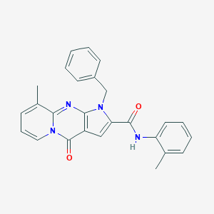 molecular formula C26H22N4O2 B357658 1-benzyl-9-methyl-4-oxo-N-(o-tolyl)-1,4-dihydropyrido[1,2-a]pyrrolo[2,3-d]pyrimidine-2-carboxamide CAS No. 896854-01-6