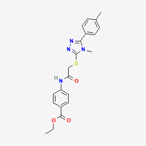 molecular formula C21H22N4O3S B3576592 ethyl 4-[({[4-methyl-5-(4-methylphenyl)-4H-1,2,4-triazol-3-yl]sulfanyl}acetyl)amino]benzoate 