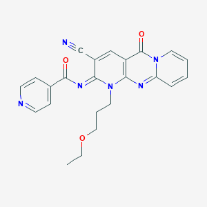 molecular formula C23H20N6O3 B357665 N-[5-Cyano-7-(3-ethoxypropyl)-2-oxo-1,7,9-triazatricyclo[8.4.0.03,8]tetradeca-3(8),4,9,11,13-pentaen-6-ylidene]pyridine-4-carboxamide CAS No. 842971-68-0