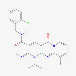 N-[(2-Chlorophenyl)methyl]-6-imino-11-methyl-2-oxo-7-propan-2-yl-1,7,9-triazatricyclo[8.4.0.03,8]tetradeca-3(8),4,9,11,13-pentaene-5-carboxamide