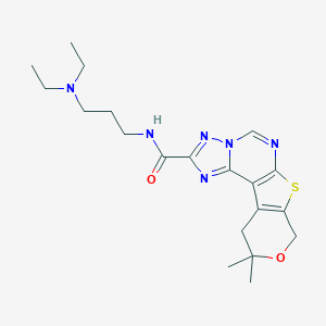 molecular formula C20H28N6O2S B357679 N-[3-(diethylamino)propyl]-10,10-dimethyl-10,11-dihydro-8H-pyrano[4',3':4,5]thieno[3,2-e][1,2,4]triazolo[1,5-c]pyrimidine-2-carboxamide CAS No. 898622-67-8