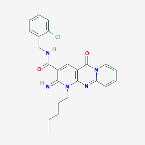 N-[(2-Chlorophenyl)methyl]-6-imino-2-oxo-7-pentyl-1,7,9-triazatricyclo[8.4.0.03,8]tetradeca-3(8),4,9,11,13-pentaene-5-carboxamide