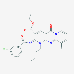 Ethyl 7-butyl-6-(3-chlorobenzoyl)imino-11-methyl-2-oxo-1,7,9-triazatricyclo[8.4.0.03,8]tetradeca-3(8),4,9,11,13-pentaene-5-carboxylate