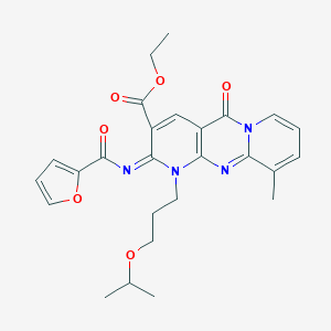 Ethyl 6-(furan-2-carbonylimino)-11-methyl-2-oxo-7-(3-propan-2-yloxypropyl)-1,7,9-triazatricyclo[8.4.0.03,8]tetradeca-3(8),4,9,11,13-pentaene-5-carboxylate
