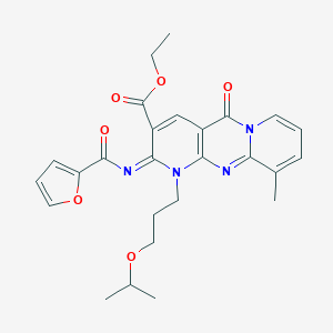 molecular formula C26H28N4O6 B357703 Ethyl 6-(furan-2-carbonylimino)-11-methyl-2-oxo-7-(3-propan-2-yloxypropyl)-1,7,9-triazatricyclo[8.4.0.03,8]tetradeca-3(8),4,9,11,13-pentaene-5-carboxylate CAS No. 847035-96-5