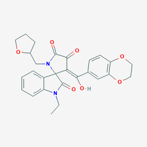 molecular formula C27H26N2O7 B357719 (4'E)-4'-[2,3-dihydro-1,4-benzodioxin-6-yl(hydroxy)methylidene]-1-ethyl-1'-(oxolan-2-ylmethyl)spiro[indole-3,5'-pyrrolidine]-2,2',3'-trione CAS No. 847917-47-9