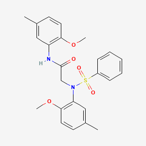 molecular formula C24H26N2O5S B3577238 2-[N-(benzenesulfonyl)-2-methoxy-5-methylanilino]-N-(2-methoxy-5-methylphenyl)acetamide 