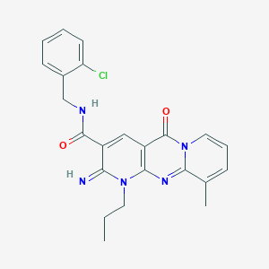 molecular formula C23H22ClN5O2 B357736 N-[(2-Chlorophenyl)methyl]-6-imino-11-methyl-2-oxo-7-propyl-1,7,9-triazatricyclo[8.4.0.03,8]tetradeca-3(8),4,9,11,13-pentaene-5-carboxamide CAS No. 848682-81-5
