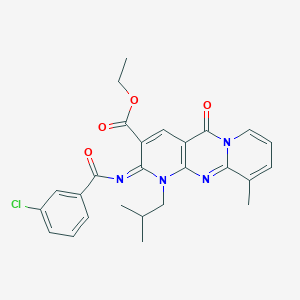 Ethyl 6-(3-chlorobenzoyl)imino-11-methyl-7-(2-methylpropyl)-2-oxo-1,7,9-triazatricyclo[8.4.0.03,8]tetradeca-3(8),4,9,11,13-pentaene-5-carboxylate