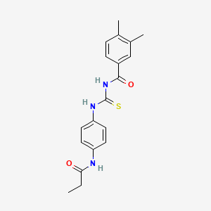 molecular formula C19H21N3O2S B3577399 3,4-dimethyl-N-[[4-(propanoylamino)phenyl]carbamothioyl]benzamide 