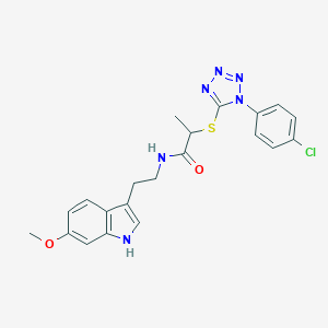 molecular formula C21H21ClN6O2S B357741 2-[1-(4-chlorophenyl)tetrazol-5-yl]sulfanyl-N-[2-(6-methoxy-1H-indol-3-yl)ethyl]propanamide CAS No. 902040-63-5