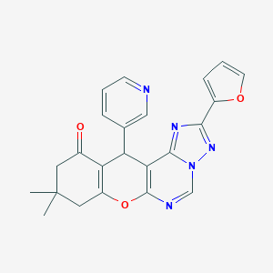 molecular formula C23H19N5O3 B357747 2-(2-furyl)-9,9-dimethyl-12-(3-pyridinyl)-8,9,10,12-tetrahydro-11H-chromeno[3,2-e][1,2,4]triazolo[1,5-c]pyrimidin-11-one CAS No. 902034-29-1