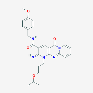 molecular formula C26H29N5O4 B357757 2-imino-1-(3-isopropoxypropyl)-N-(4-methoxybenzyl)-5-oxo-1,5-dihydro-2H-dipyrido[1,2-a:2,3-d]pyrimidine-3-carboxamide CAS No. 858768-55-5