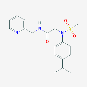 molecular formula C18H23N3O3S B3577579 2-(N-methylsulfonyl-4-propan-2-ylanilino)-N-(pyridin-2-ylmethyl)acetamide 