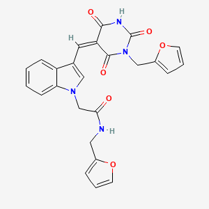 molecular formula C25H20N4O6 B3577656 N-(furan-2-ylmethyl)-2-[3-[(Z)-[1-(furan-2-ylmethyl)-2,4,6-trioxo-1,3-diazinan-5-ylidene]methyl]indol-1-yl]acetamide 