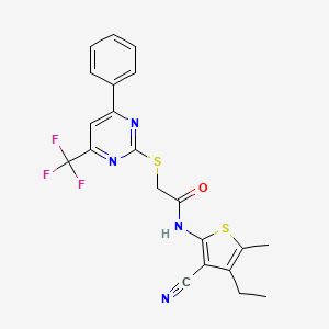 molecular formula C21H17F3N4OS2 B3577668 N-(3-cyano-4-ethyl-5-methyl-2-thienyl)-2-{[4-phenyl-6-(trifluoromethyl)-2-pyrimidinyl]thio}acetamide 