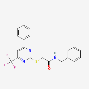 molecular formula C20H16F3N3OS B3577680 N-benzyl-2-{[4-phenyl-6-(trifluoromethyl)-2-pyrimidinyl]thio}acetamide 