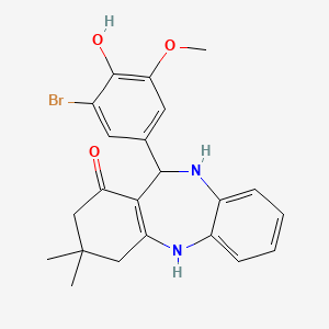 molecular formula C22H23BrN2O3 B3577773 6-(3-bromo-4-hydroxy-5-methoxyphenyl)-9,9-dimethyl-6,8,10,11-tetrahydro-5H-benzo[b][1,4]benzodiazepin-7-one 