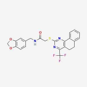 molecular formula C23H18F3N3O3S B3577812 N-[(2H-1,3-BENZODIOXOL-5-YL)METHYL]-2-{[4-(TRIFLUOROMETHYL)-5H,6H-BENZO[H]QUINAZOLIN-2-YL]SULFANYL}ACETAMIDE 