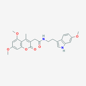 molecular formula C25H26N2O6 B357787 2-(5,7-dimethoxy-4-methyl-2-oxo-2H-chromen-3-yl)-N-[2-(6-methoxy-1H-indol-3-yl)ethyl]acetamide CAS No. 919734-13-7