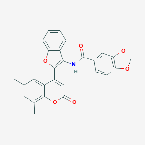 molecular formula C27H19NO6 B357792 N-[2-(6,8-dimethyl-2-oxo-2H-chromen-4-yl)-1-benzofuran-3-yl]-1,3-benzodioxole-5-carboxamide CAS No. 919739-84-7