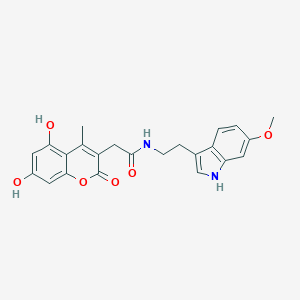 molecular formula C23H22N2O6 B357794 2-(5,7-dihydroxy-4-methyl-2-oxo-2H-chromen-3-yl)-N-[2-(6-methoxy-1H-indol-3-yl)ethyl]acetamide CAS No. 919733-27-0