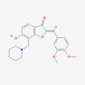 molecular formula C23H25NO5 B357796 (Z)-2-(3,4-dimethoxybenzylidene)-6-hydroxy-7-(piperidin-1-ylmethyl)benzofuran-3(2H)-one CAS No. 869077-34-9