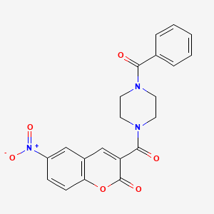 molecular formula C21H17N3O6 B3577981 3-[(4-benzoyl-1-piperazinyl)carbonyl]-6-nitro-2H-chromen-2-one 