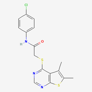 molecular formula C16H14ClN3OS2 B3578166 N-(4-chlorophenyl)-2-(5,6-dimethylthieno[2,3-d]pyrimidin-4-yl)sulfanylacetamide 