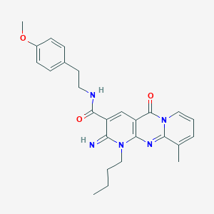 molecular formula C26H29N5O3 B357830 1-butyl-2-imino-N-[2-(4-methoxyphenyl)ethyl]-10-methyl-5-oxo-1,5-dihydro-2H-dipyrido[1,2-a:2,3-d]pyrimidine-3-carboxamide CAS No. 847917-11-7