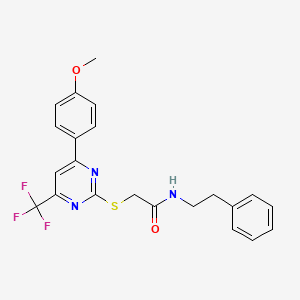 molecular formula C22H20F3N3O2S B3578324 2-{[4-(4-methoxyphenyl)-6-(trifluoromethyl)pyrimidin-2-yl]sulfanyl}-N-(2-phenylethyl)acetamide 