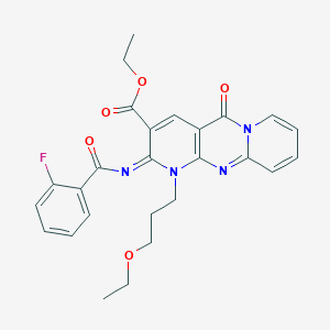 molecular formula C26H25FN4O5 B357835 Ethyl 7-(3-ethoxypropyl)-6-(2-fluorobenzoyl)imino-2-oxo-1,7,9-triazatricyclo[8.4.0.03,8]tetradeca-3(8),4,9,11,13-pentaene-5-carboxylate CAS No. 847857-77-6