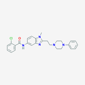 molecular formula C27H28ClN5O B357843 2-chloro-N-{1-methyl-2-[2-(4-phenyl-1-piperazinyl)ethyl]-1H-benzimidazol-5-yl}benzamide CAS No. 900275-05-0