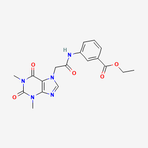 molecular formula C18H19N5O5 B3578493 ethyl 3-{[(1,3-dimethyl-2,6-dioxo-1,2,3,6-tetrahydro-7H-purin-7-yl)acetyl]amino}benzoate 