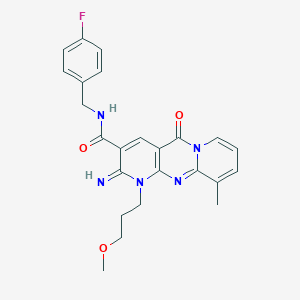 N-[(4-Fluorophenyl)methyl]-6-imino-7-(3-methoxypropyl)-11-methyl-2-oxo-1,7,9-triazatricyclo[8.4.0.03,8]tetradeca-3(8),4,9,11,13-pentaene-5-carboxamide