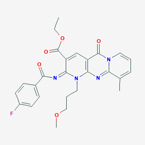 molecular formula C26H25FN4O5 B357856 Ethyl 6-(4-fluorobenzoyl)imino-7-(3-methoxypropyl)-11-methyl-2-oxo-1,7,9-triazatricyclo[8.4.0.03,8]tetradeca-3(8),4,9,11,13-pentaene-5-carboxylate CAS No. 848671-72-7