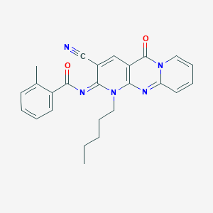 N-(5-Cyano-2-oxo-7-pentyl-1,7,9-triazatricyclo[8.4.0.03,8]tetradeca-3(8),4,9,11,13-pentaen-6-ylidene)-2-methylbenzamide