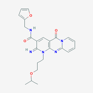 N-(Furan-2-ylmethyl)-6-imino-2-oxo-7-(3-propan-2-yloxypropyl)-1,7,9-triazatricyclo[8.4.0.03,8]tetradeca-3(8),4,9,11,13-pentaene-5-carboxamide