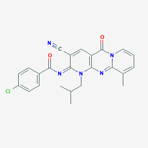 molecular formula C24H20ClN5O2 B357886 4-chloro-N-(3-cyano-1-isobutyl-10-methyl-5-oxo-1,5-dihydro-2H-dipyrido[1,2-a:2,3-d]pyrimidin-2-ylidene)benzamide CAS No. 840514-76-3