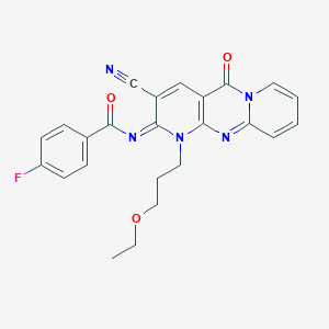 N-[5-Cyano-7-(3-ethoxypropyl)-2-oxo-1,7,9-triazatricyclo[8.4.0.03,8]tetradeca-3(8),4,9,11,13-pentaen-6-ylidene]-4-fluorobenzamide