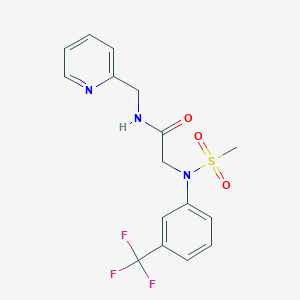 molecular formula C16H16F3N3O3S B3578943 2-[N-methylsulfonyl-3-(trifluoromethyl)anilino]-N-(pyridin-2-ylmethyl)acetamide 