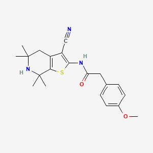 molecular formula C21H25N3O2S B3579026 N-{3-CYANO-5,5,7,7-TETRAMETHYL-4H,5H,6H,7H-THIENO[2,3-C]PYRIDIN-2-YL}-2-(4-METHOXYPHENYL)ACETAMIDE 