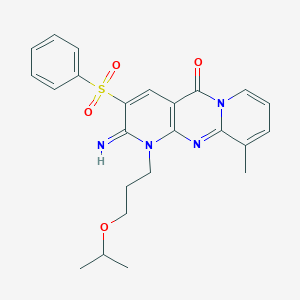 molecular formula C24H26N4O4S B357916 2-imino-1-(3-isopropoxypropyl)-10-methyl-3-(phenylsulfonyl)-1,2-dihydro-5H-dipyrido[1,2-a:2,3-d]pyrimidin-5-one CAS No. 843619-41-0